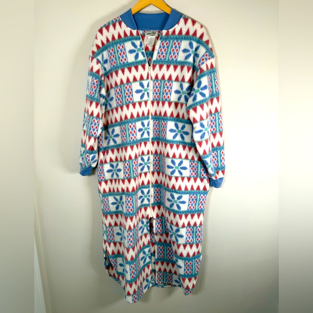 Leisure Wear Vintage VTG‎ Fleece Granny Cottage Core Zip Up House Dress Medium